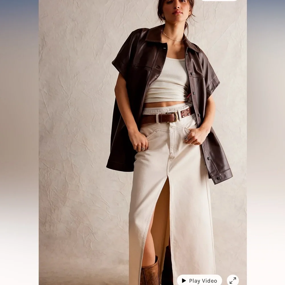 Free People We The Free Come As You Are Denim Maxi Skirt Size 14 NWT - Picture 3 of 7